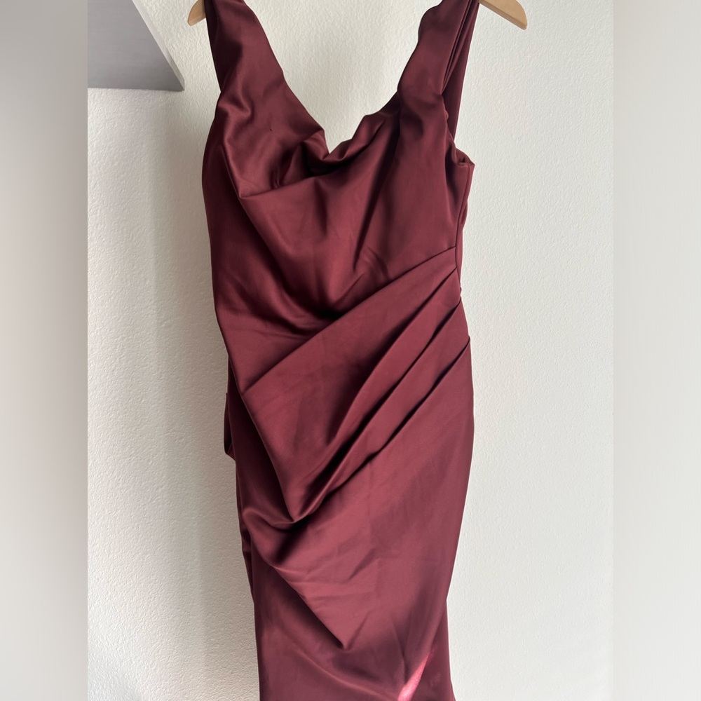 House of CB Burgundy Cowl Midi Dress